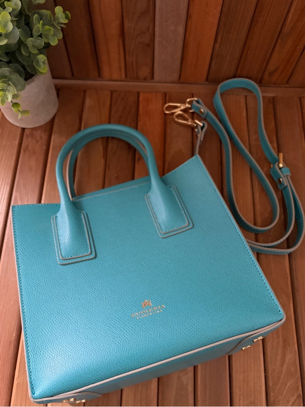 Cuoieria Fiorentina Italian Mini Structured Tote Crossbody Quiet Luxury in Teal - Picture 2 of 10